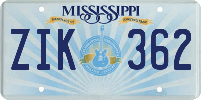 MS license plate ZIK362