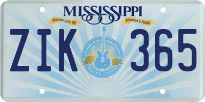 MS license plate ZIK365