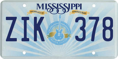 MS license plate ZIK378