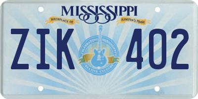 MS license plate ZIK402