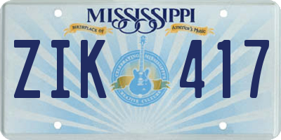 MS license plate ZIK417