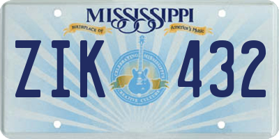 MS license plate ZIK432