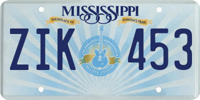 MS license plate ZIK453