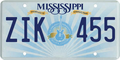 MS license plate ZIK455