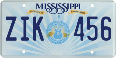 MS license plate ZIK456