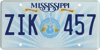MS license plate ZIK457