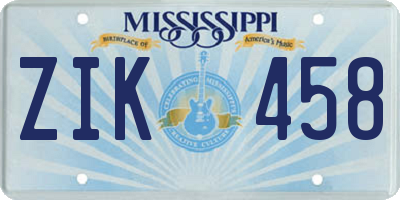 MS license plate ZIK458