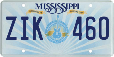 MS license plate ZIK460