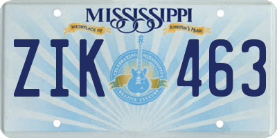 MS license plate ZIK463