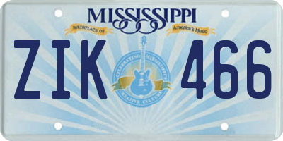 MS license plate ZIK466