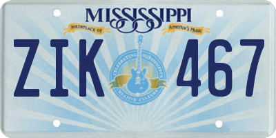 MS license plate ZIK467