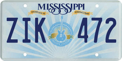 MS license plate ZIK472