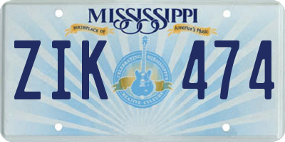 MS license plate ZIK474