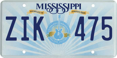 MS license plate ZIK475