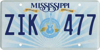 MS license plate ZIK477
