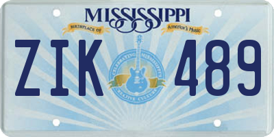 MS license plate ZIK489