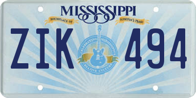 MS license plate ZIK494