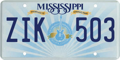 MS license plate ZIK503