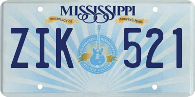 MS license plate ZIK521