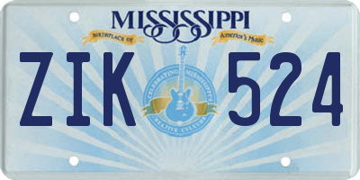 MS license plate ZIK524