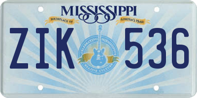 MS license plate ZIK536