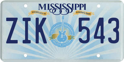 MS license plate ZIK543