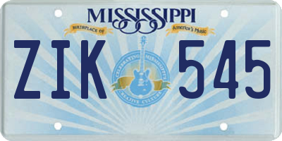 MS license plate ZIK545