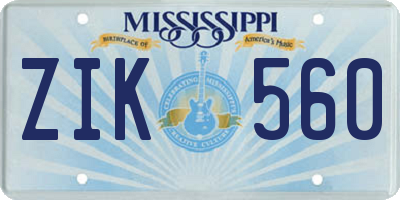 MS license plate ZIK560