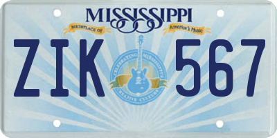 MS license plate ZIK567