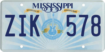 MS license plate ZIK578