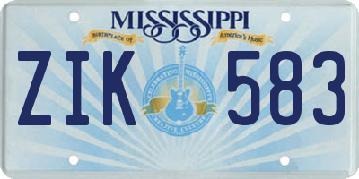 MS license plate ZIK583
