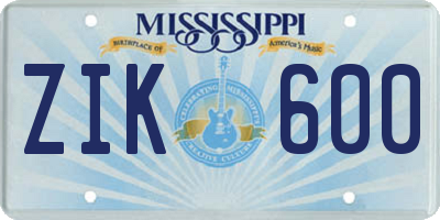 MS license plate ZIK600