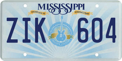 MS license plate ZIK604
