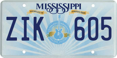MS license plate ZIK605