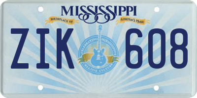 MS license plate ZIK608