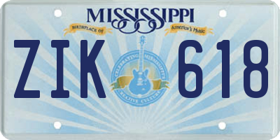 MS license plate ZIK618