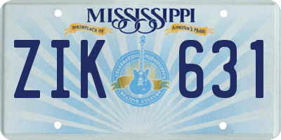 MS license plate ZIK631