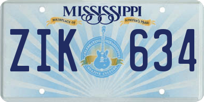 MS license plate ZIK634