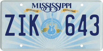 MS license plate ZIK643