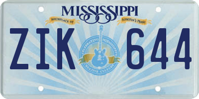 MS license plate ZIK644