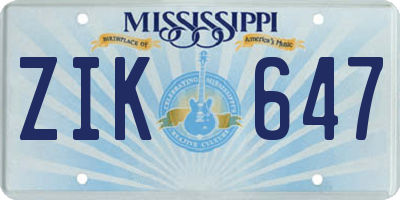 MS license plate ZIK647