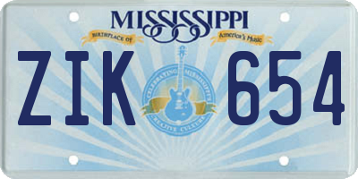 MS license plate ZIK654