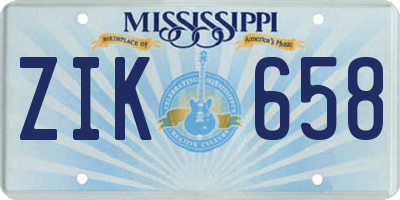 MS license plate ZIK658