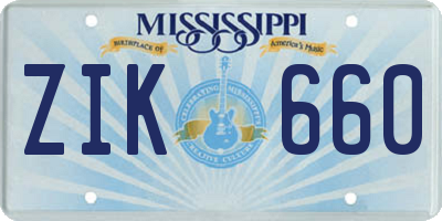 MS license plate ZIK660