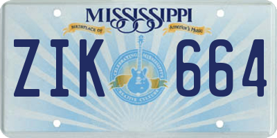 MS license plate ZIK664