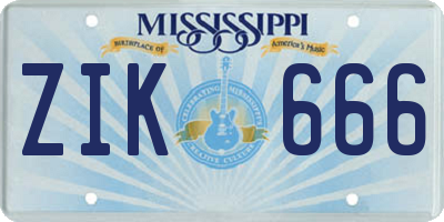 MS license plate ZIK666