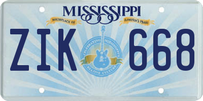 MS license plate ZIK668