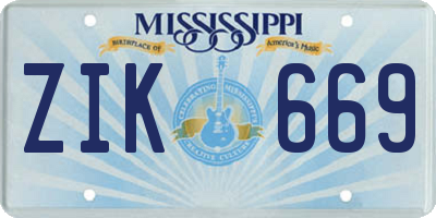MS license plate ZIK669