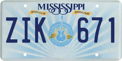 MS license plate ZIK671