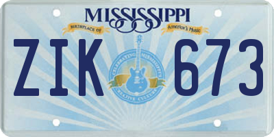 MS license plate ZIK673